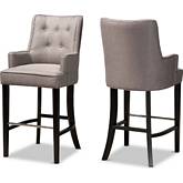 Aldon Bar Stool in Tufted Gray Fabric & Dark Brown Wood (Set of 2)