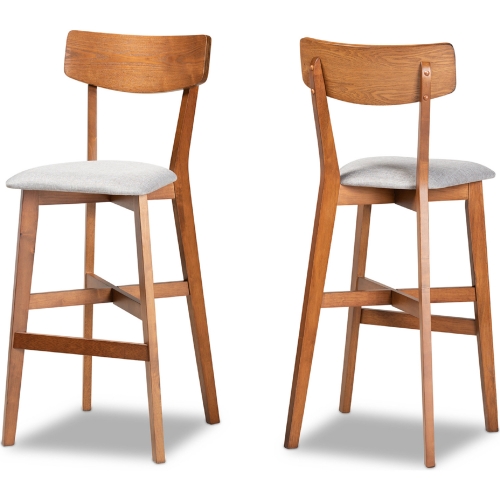 Cameron Bar Stool in Gray Fabric & Walnut Finish Wood (Set of 2)