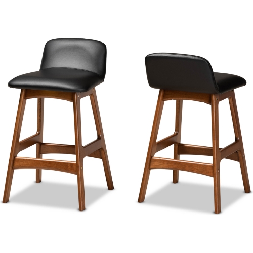 Darrin Counter Stool in Black Leatherette & Walnut Finish (Set of 2)