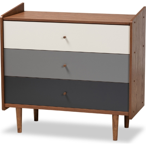 Halden 3 Drawer Chest in Walnut Finish & Multicolor Gray Gradient