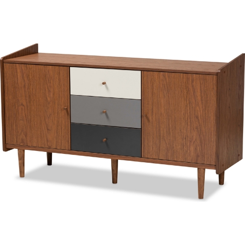 Halden Sideboard in Walnut Finish & Multicolor Gray Gradient