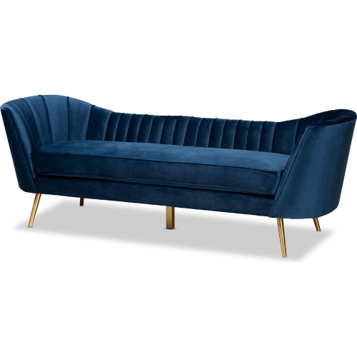 Kailyn Sofa in Channel Tufted Navy Blue Velvet & Gold