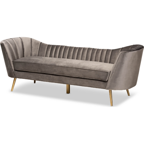 Kailyn Sofa in Channel Tufted Gray Velvet & Gold