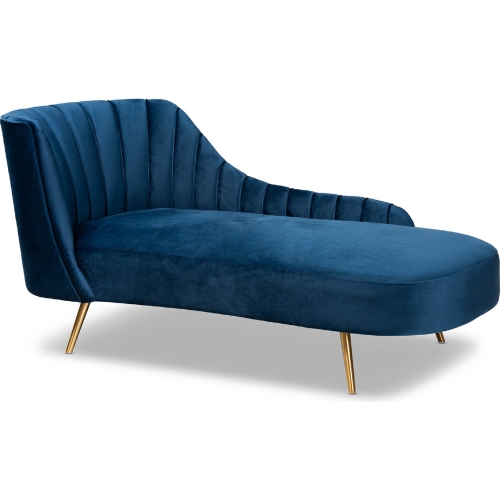 Kailyn Chaise in Channel Tufted Navy Blue Velvet & Gold