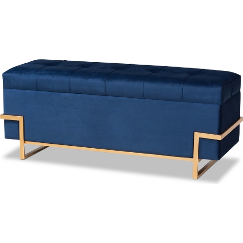 Parker Storage Ottoman in Tufted Navy Blue Velvet & Gold Metal