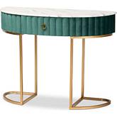 Beale Console Table in Faux Marble Leatherette, Green Velvet & Gold