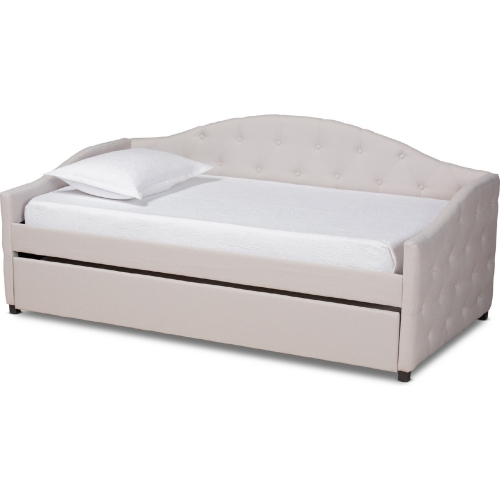 Becker Twin Daybed w/ Trundle in Tufted Beige Fabric