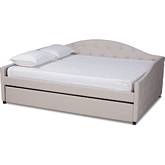 Becker Full Daybed with Trundle in Tufted Beige Fabric