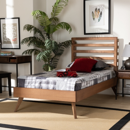 Shiro Twin Platform Bed in Ash Walnut Finish Wood