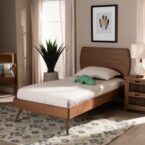 Aimi Twin Platform Bed in Walnut Brown Wood