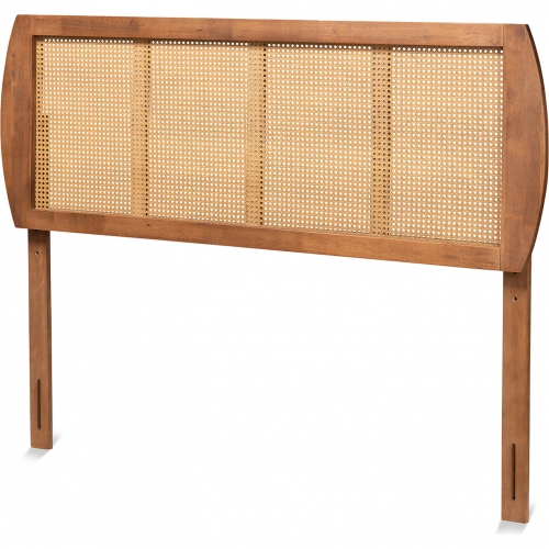 Harris Queen Headboard in Ash Walnut Finish Wood & Synthetic Rattan