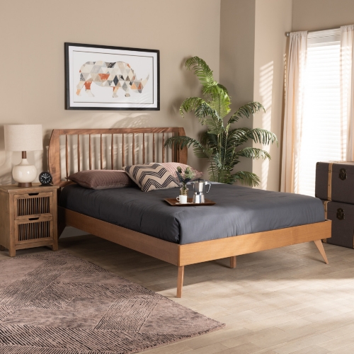 Emiko King Platform Bed in Walnut Brown Wood