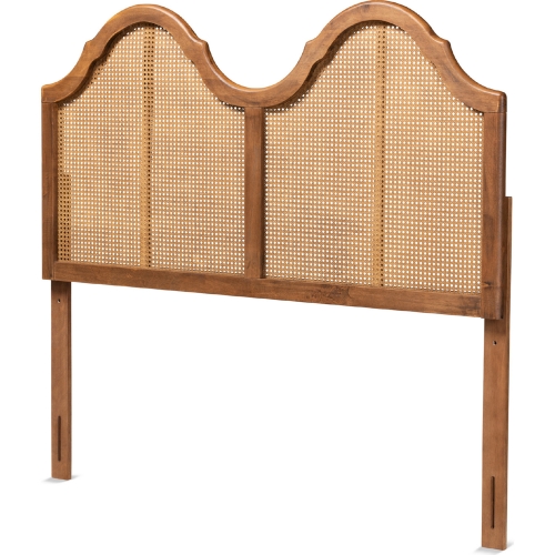 Hazel Full Arched Headboard in Ash Walnut Finish & Synthetic Rattan