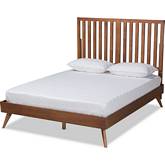 Saki Full Platform Bed in Walnut Brown Finish Wood