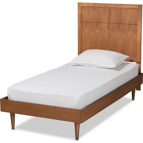 Rin Twin Platform Bed in Walnut Finish Wood