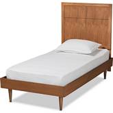 Rin Twin Platform Bed in Walnut Finish Wood