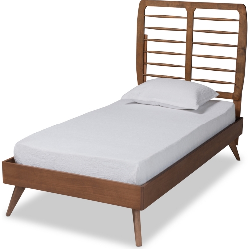 Yana Twin Platform Bed in Walnut Finish Wood