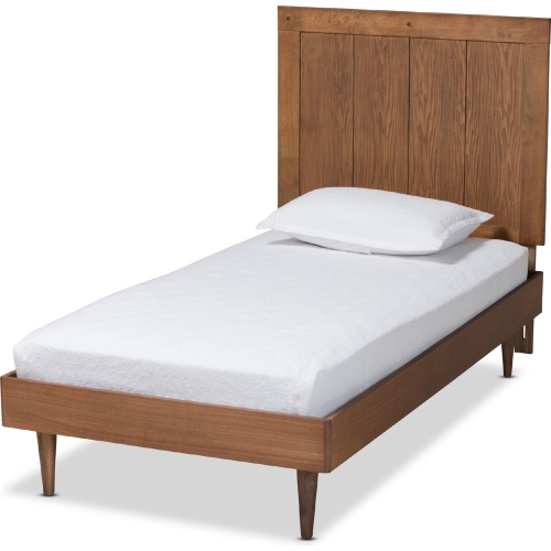 Nicola Twin Platform Bed in Ash Walnut Finish Wood