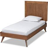 Amira Twin Platform Bed in Ash Walnut Finish Wood