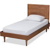 Hiro Twin Platform Bed in Walnut Brown Wood