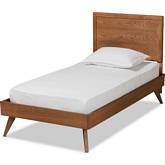 Jiro Twin Platform Bed in Walnut Brown Wood