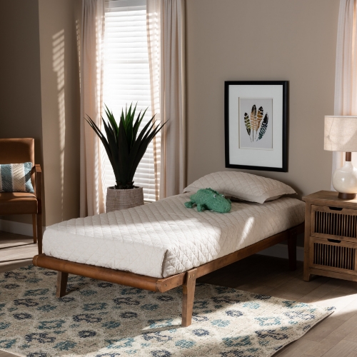 Kaia Twin Platform Bed in Walnut Brown Wood