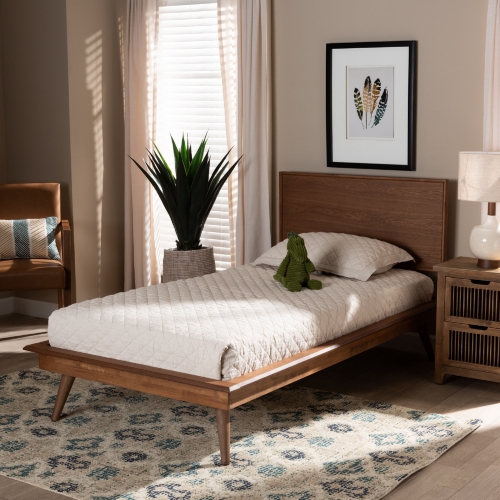 Karine Twin Platform Bed in Walnut Brown Wood