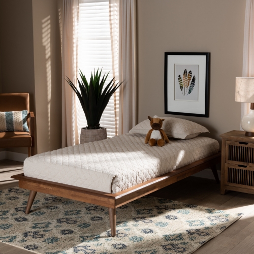 Karine Twin Platform Bed in Walnut Brown Wood