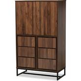 Neil Storage Cabinet in Walnut Finish Wood & Black Metal