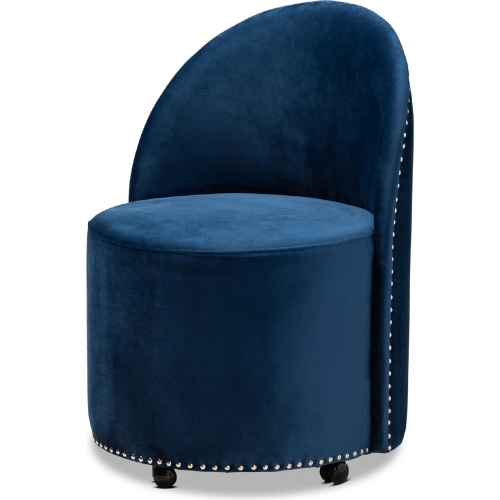 Bethel Accent Chair w/ Casters in Navy Blue Velvet