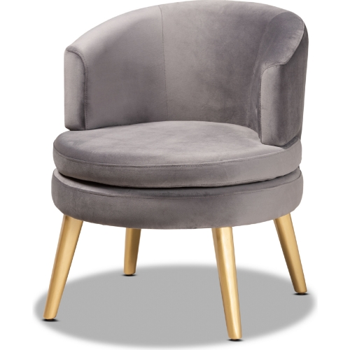 Baptiste Round Accent Chair in Gray Velvet & Gold