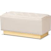 Powell Storage Ottoman in Beige Velvet & Gold Leatherette