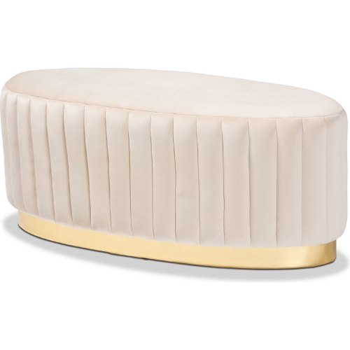 Kirana Ottoman in Channel Tufted Beige Velvet & Gold Leatherette