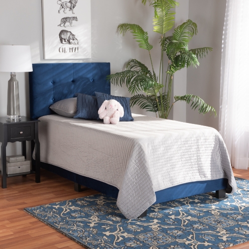 Caprice Twin Panel Bed in Tufted Navy Blue Velvet