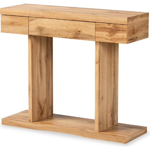 Otis 3 Drawer Console Table in Oak Brown Finish Wood