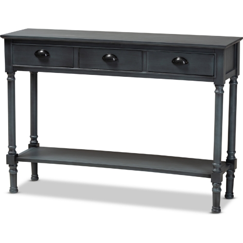 Garvey 3 Drawer Console Table in Dark Blue Gray Wood