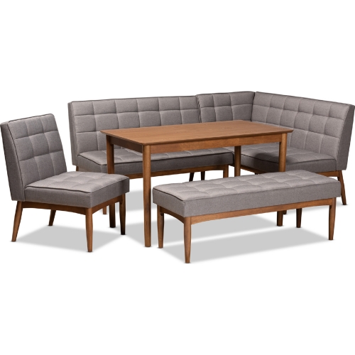 Sanford 5 Piece Dining Nook Set in Gray Fabric & Walnut Finish