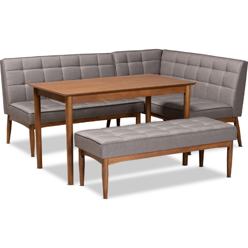 Sanford 4 Piece Dining Nook Set in Gray Fabric & Walnut Finish