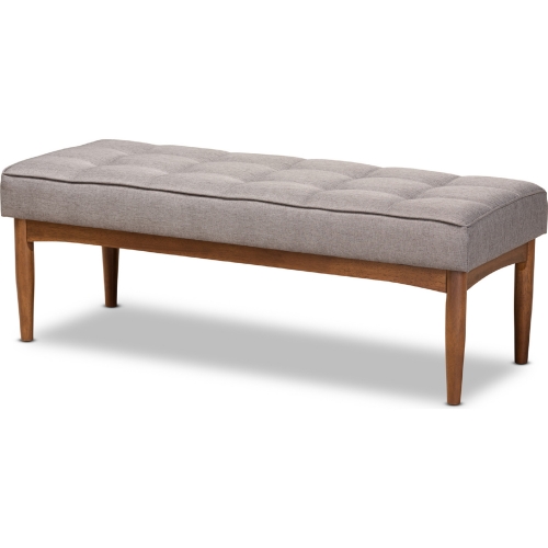 Sanford Dining Bench in Gray Fabric & Walnut Finish Wood