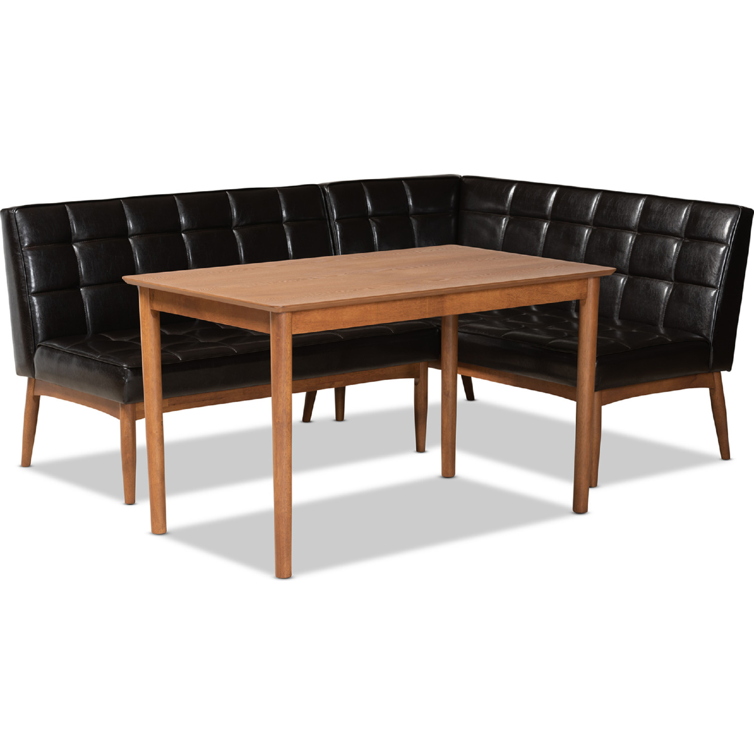 Sanford 3 Piece Dining Nook Set in Brown Leatherette Walnut