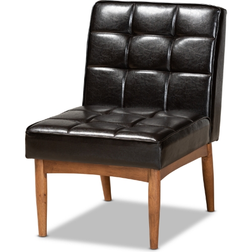 Sanford Dining Chair in Brown Leatherette & Walnut Finish