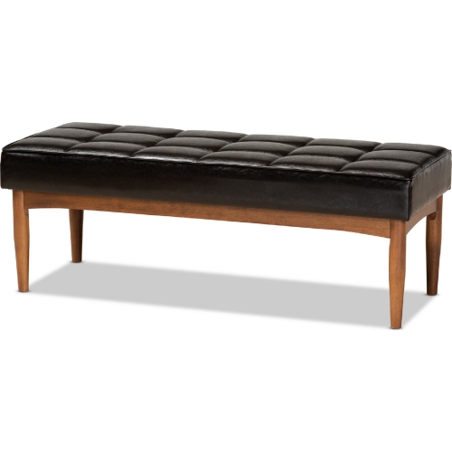 Sanford Dining Bench in Brown Leatherette & Walnut Finish