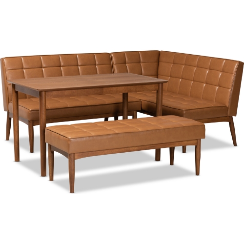 Sanford 4 Piece Dining Nook Set in Tan Leatherette & Walnut Finish