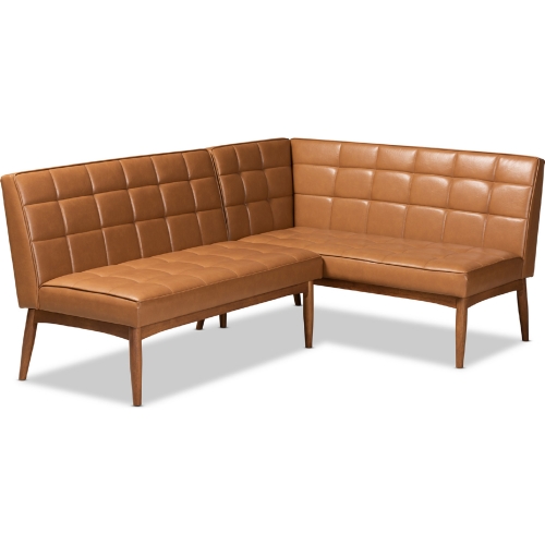 Sanford 2 Piece Dining Nook Banquette Set in Tan Leatherette & Walnut Finish