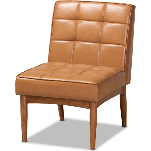 Sanford Dining Chair in Tan Leatherette & Walnut Finish