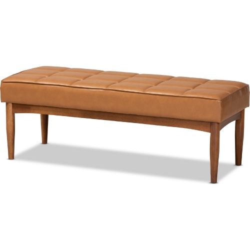 Sanford Dining Bench in Tan Leatherette & Walnut Finish