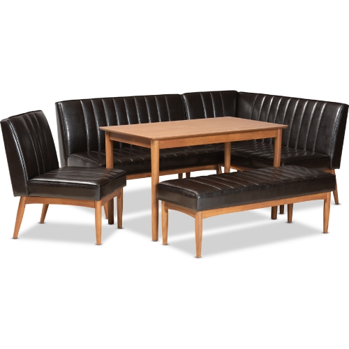 Daymond 5 Piece Dining Nook Set in Brown Leatherette & Walnut Finish