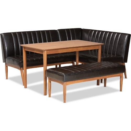 Daymond 4 Piece Dining Nook Set in Brown Leatherette & Walnut Finish