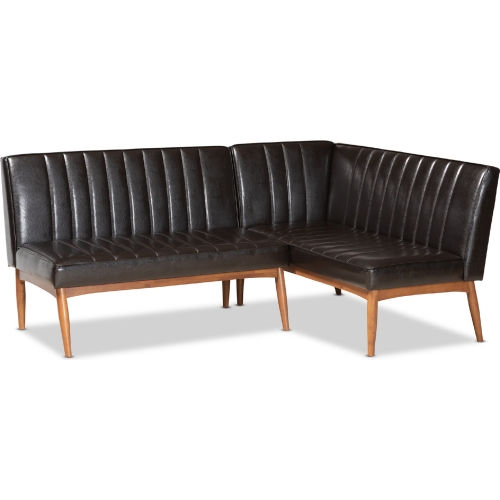 Daymond Dining Banquette Set in Brown Leatherette & Walnut Finish