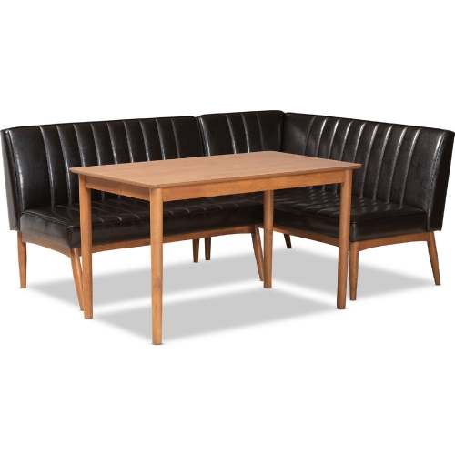 Daymond 3 Piece Dining Nook Set in Brown Leatherette & Walnut Finish